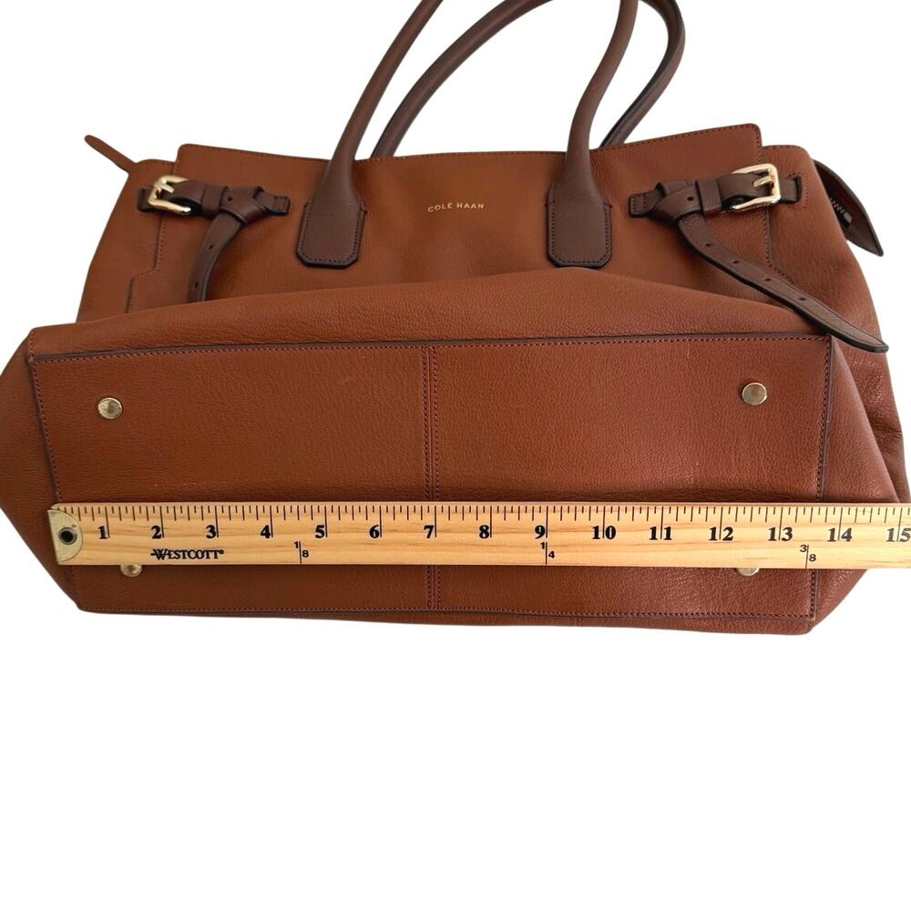 Cole Haan brown pebbled leather satchel tote belted detail - Picture 12 of 16